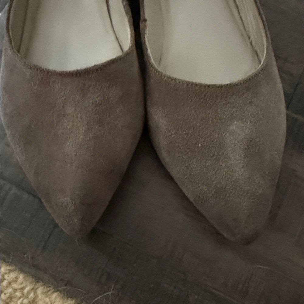 Women's Pointed Toe Ankle Strap Flats - taupe color Suede - Picture 4 of 5